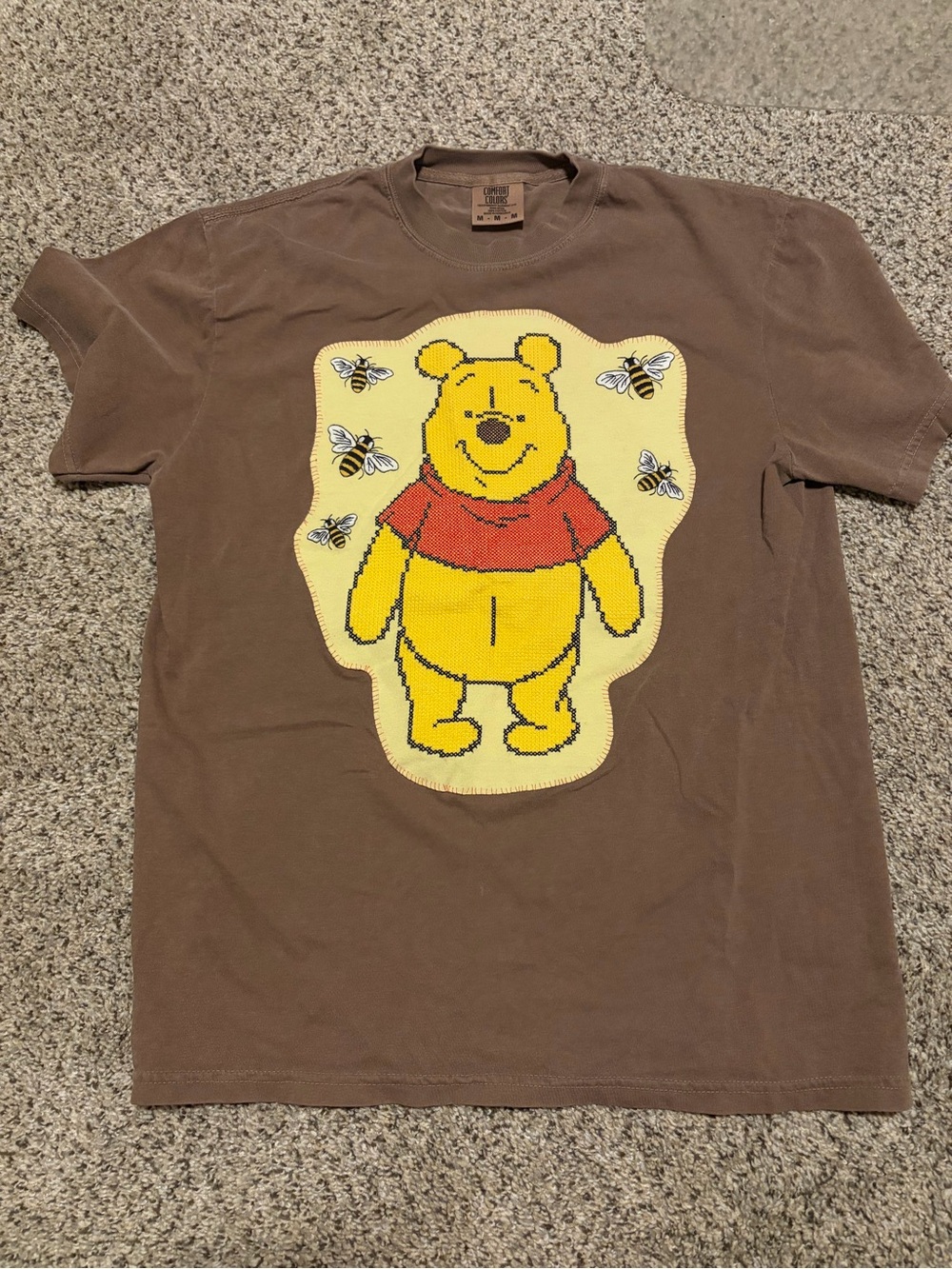 Comfort Colors Brown Tee with Stitched Yellow Winnie the Pooh Graphic
